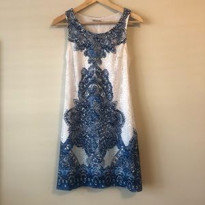 Blue & White Paisley Lace Dress Size Small